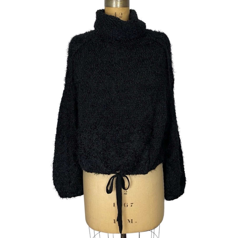 Young Fabulous & Broke Black Eyelash Knit Slouchy Turtleneck Size S/M